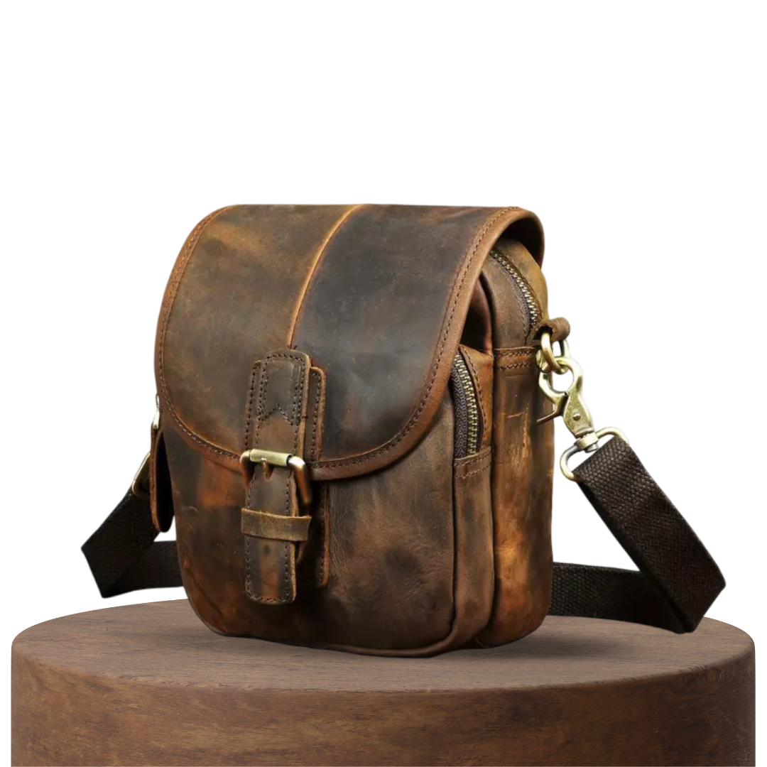 Luke - Compact Leather Crossbody Pouch with Buckle Flap