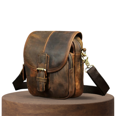 Luke - Compact Leather Crossbody Pouch with Buckle Flap