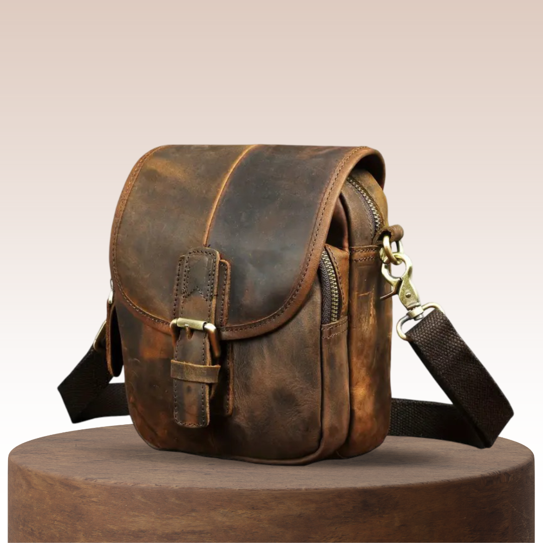 Luke - Compact Leather Crossbody Pouch with Buckle Flap