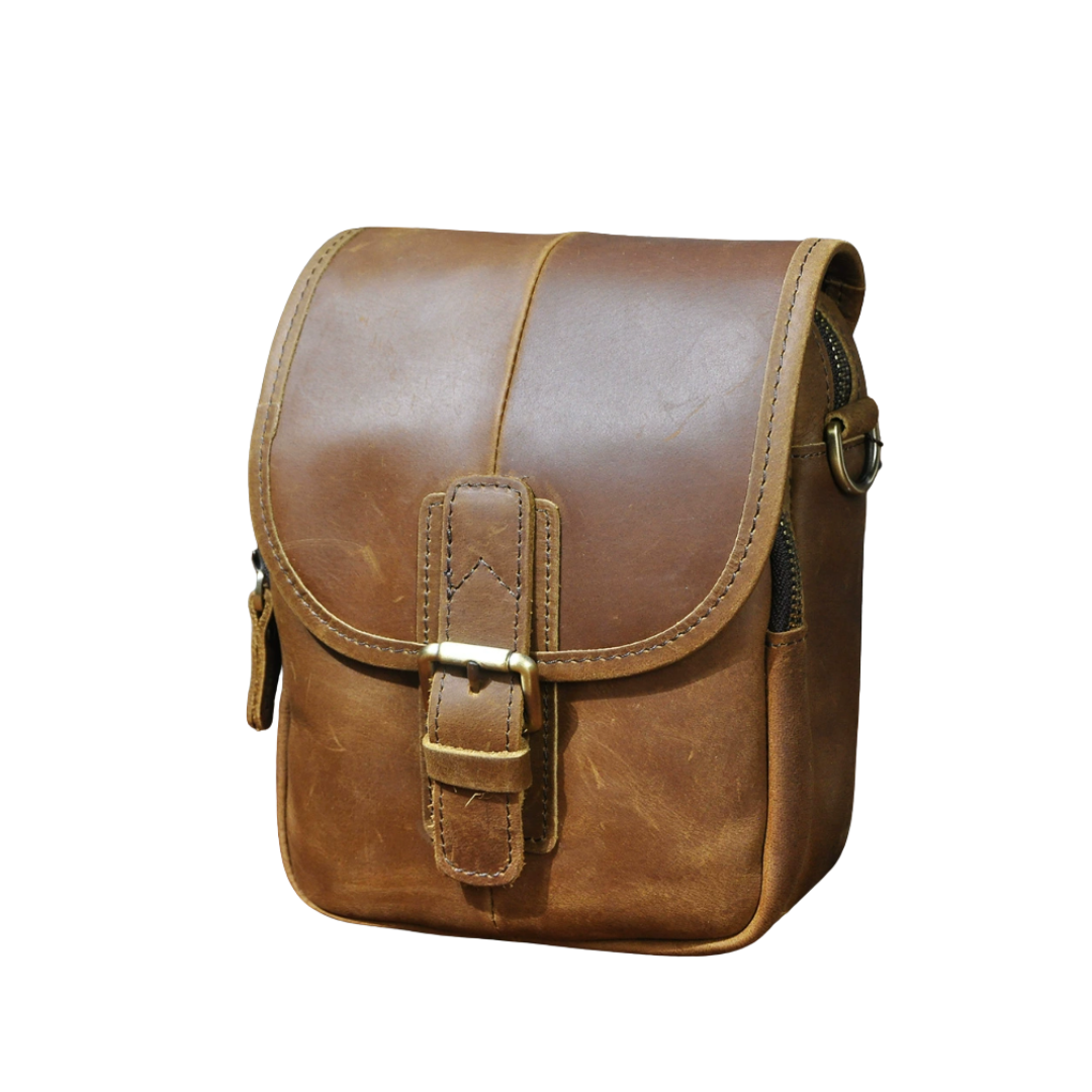 Luke - Compact Leather Crossbody Pouch with Buckle Flap