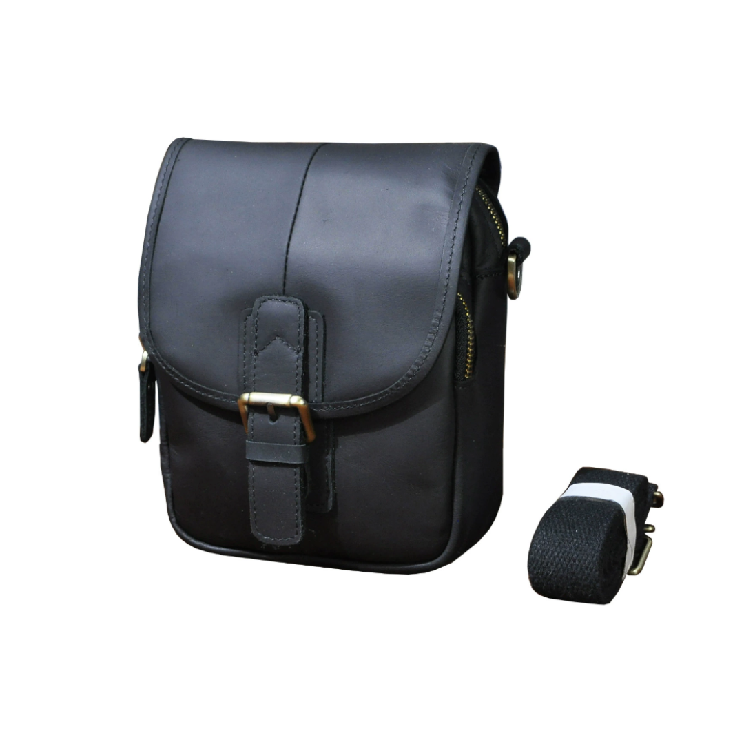 Luke - Compact Leather Crossbody Pouch with Buckle Flap